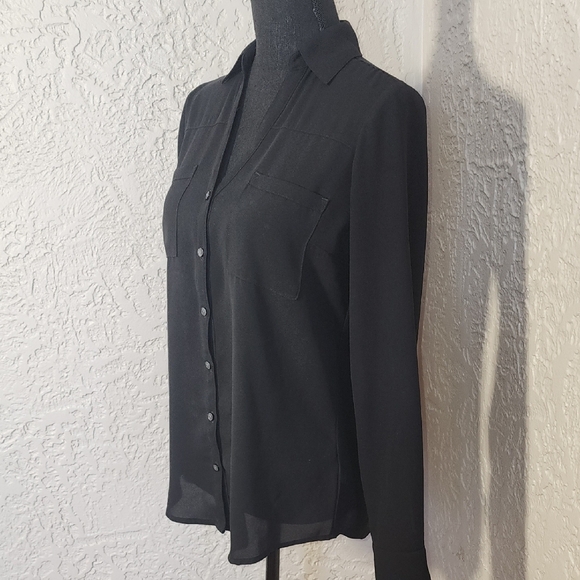 Express Black Long Sleeve Notched Collar Button Down Shirt - Picture 7 of 7